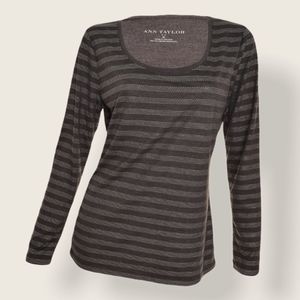 ANN TAYLOR Studded Striped Long Sleeved Tee